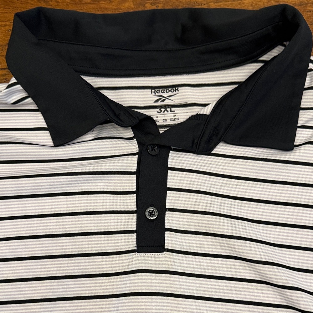 Reebok Men's Polo Shirt with Black and White Stripes